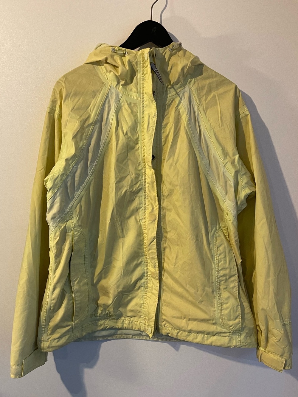 Columbia Light Yellow Hooded Mesh Lined Rain Jacket Windbreaker Size L